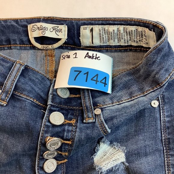 Indigo Rein Jeans Ankle Skinny Button-Fly Blue Mid Rise Stretch Womens Size 1 - Picture 12 of 12